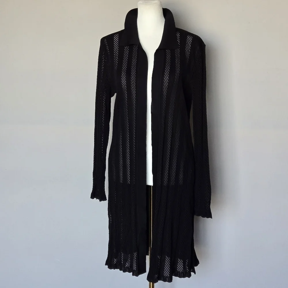 Exclusively Misook Black Sheer Open-Front Cardigan Duster